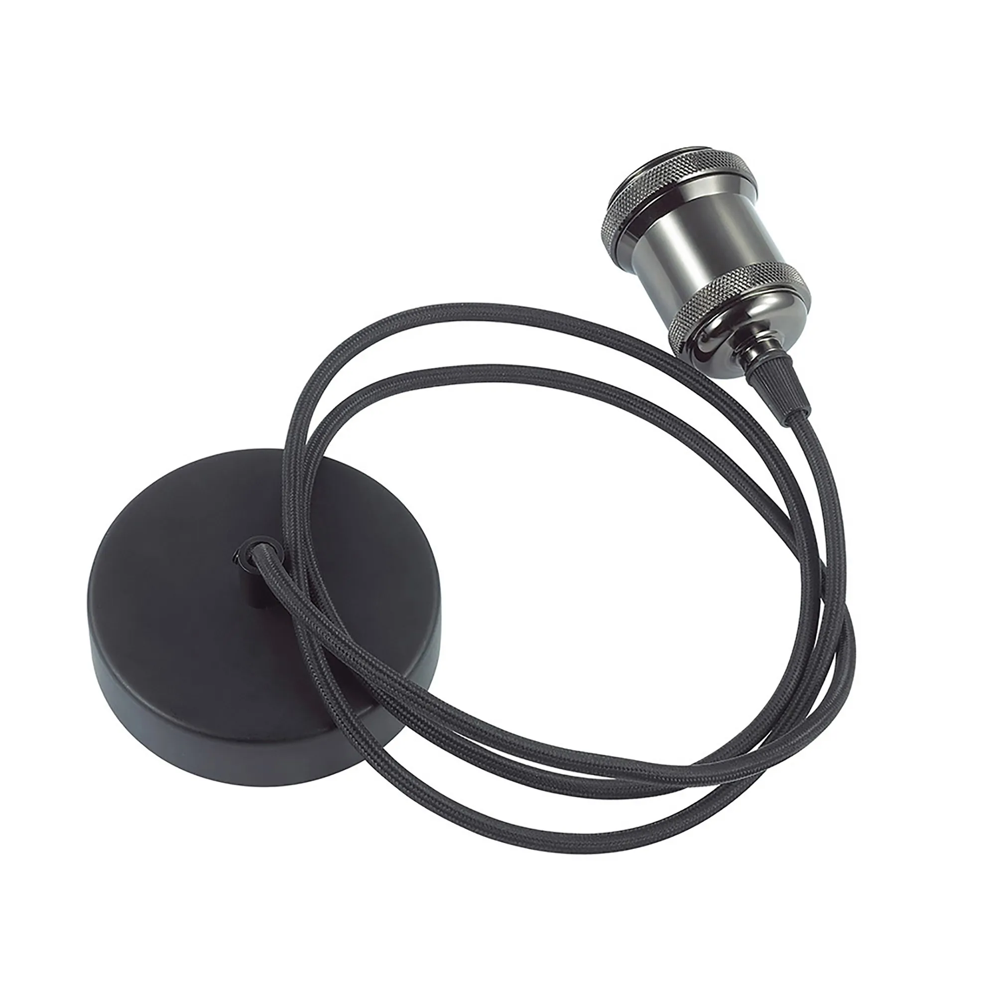Dreifa 1.5m Single Pendant, 1 x E27, Gun Metal/Black Braided Cable (Maximum Load 1.5kg) D0171  Deco Dreifa Pendant